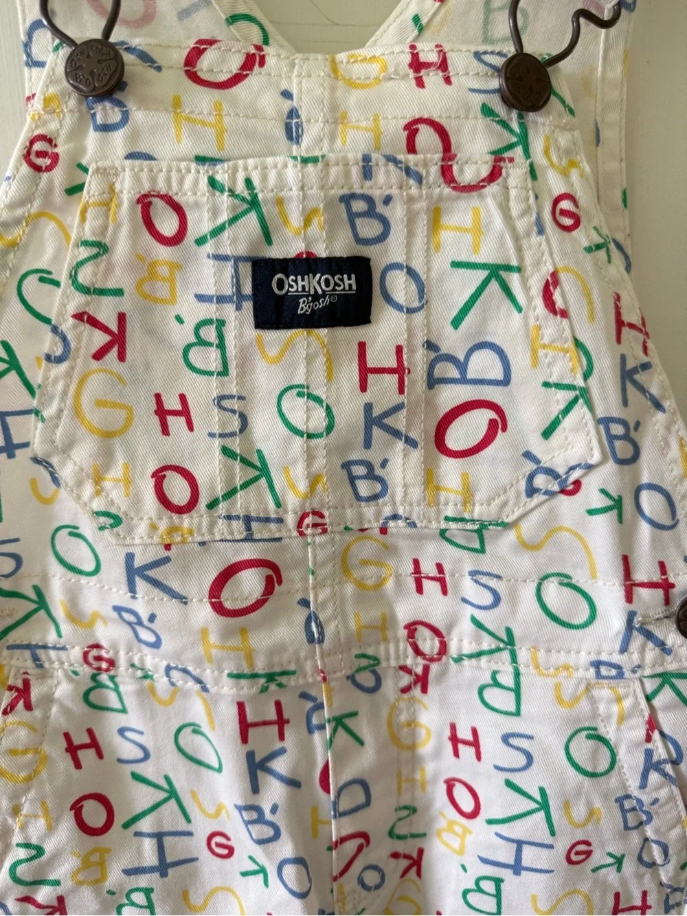 OshKosh B'gosh Cream Overalls with Multicolor Alphabet Print